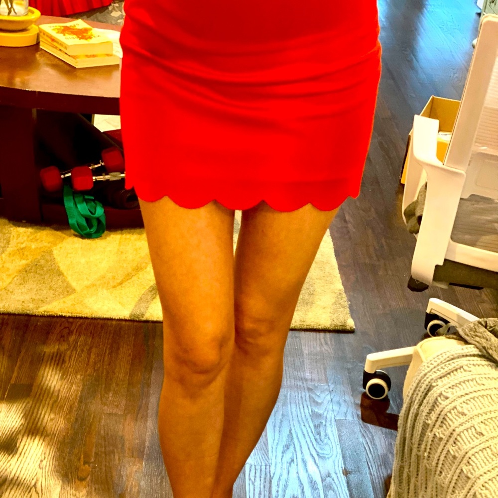 Scalloped red mini skirt